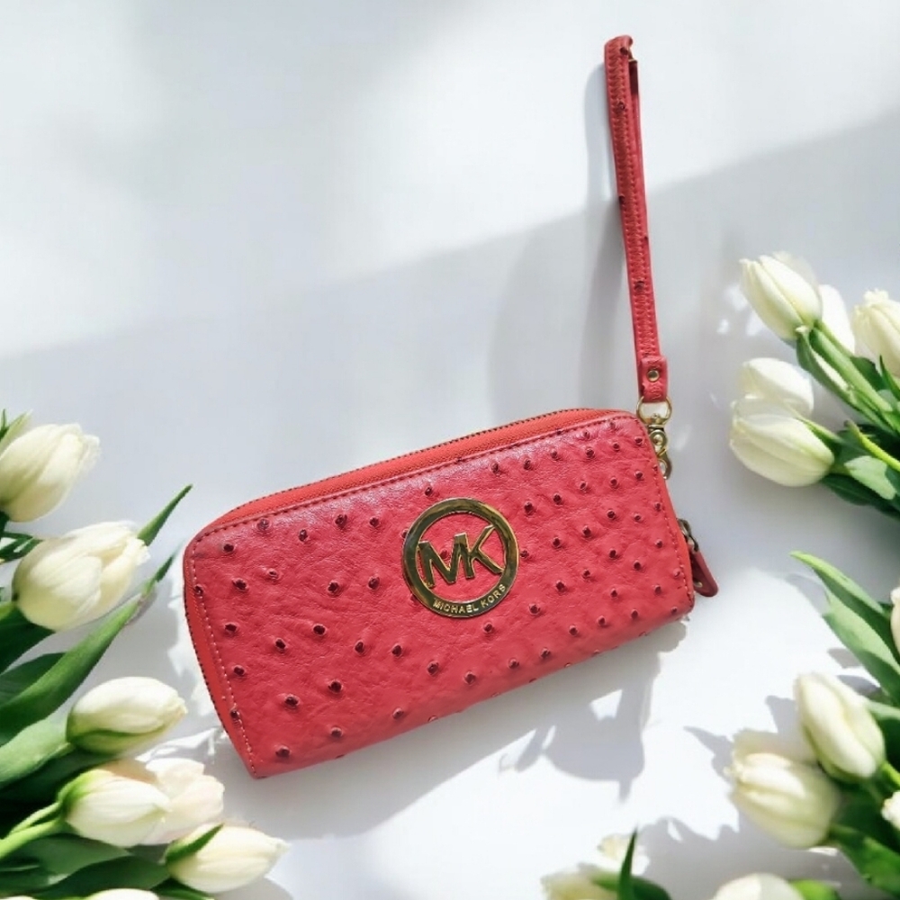 Wallet Bright Pink Wristlet Style Gold Hardware